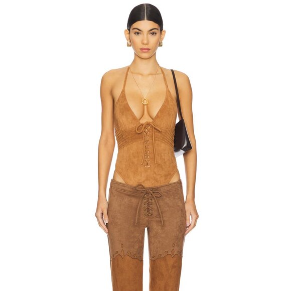 NWT Frankies Bikinis x Bella Hadid Barrel Suede One-Piece Swimsuit - Picture 4 of 4